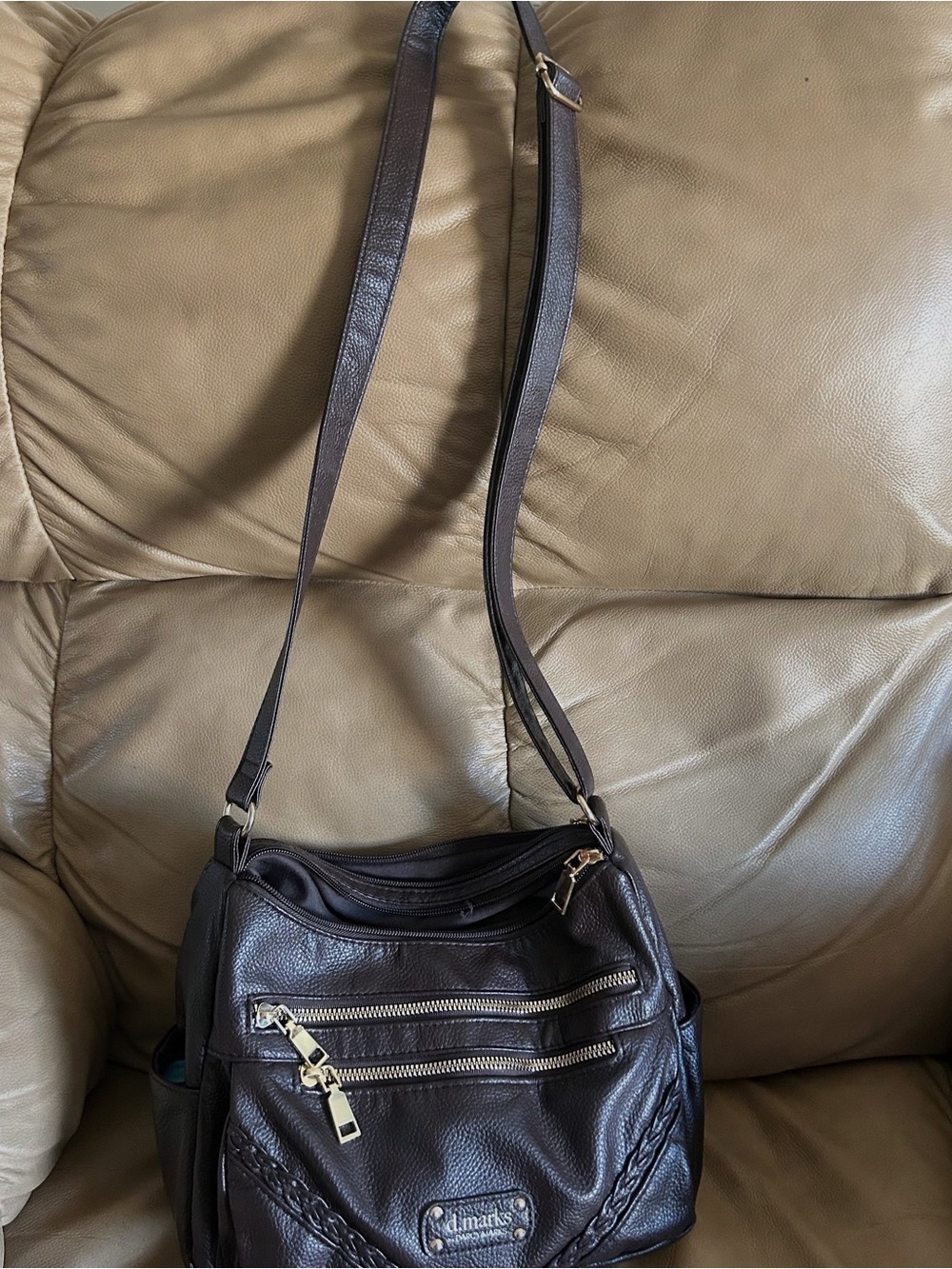 Women's Dark Brown Leather Crossbody Bag with Gold Hardware